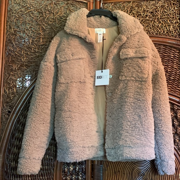 NWT $198 Beach Riot Small Sherpa Jacket Warm Taupe Tan Coat NEW - Picture 7 of 9